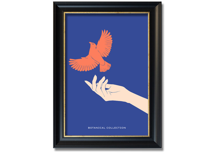 Framed print of doves in flight, showcasing elegant design and multiple frame color options.