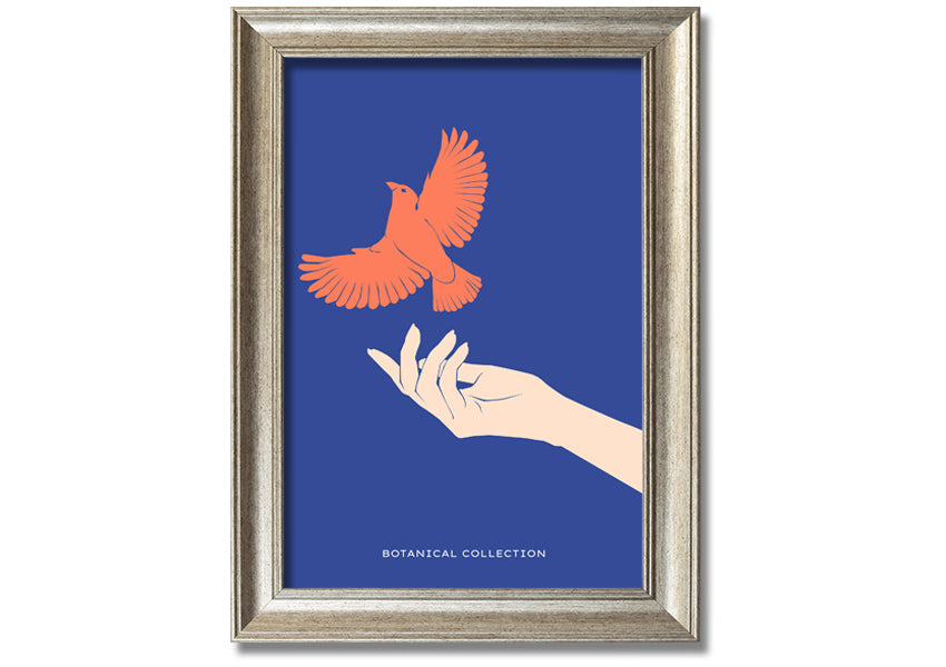 Framed print of doves in flight, showcasing elegant design and multiple frame color options.