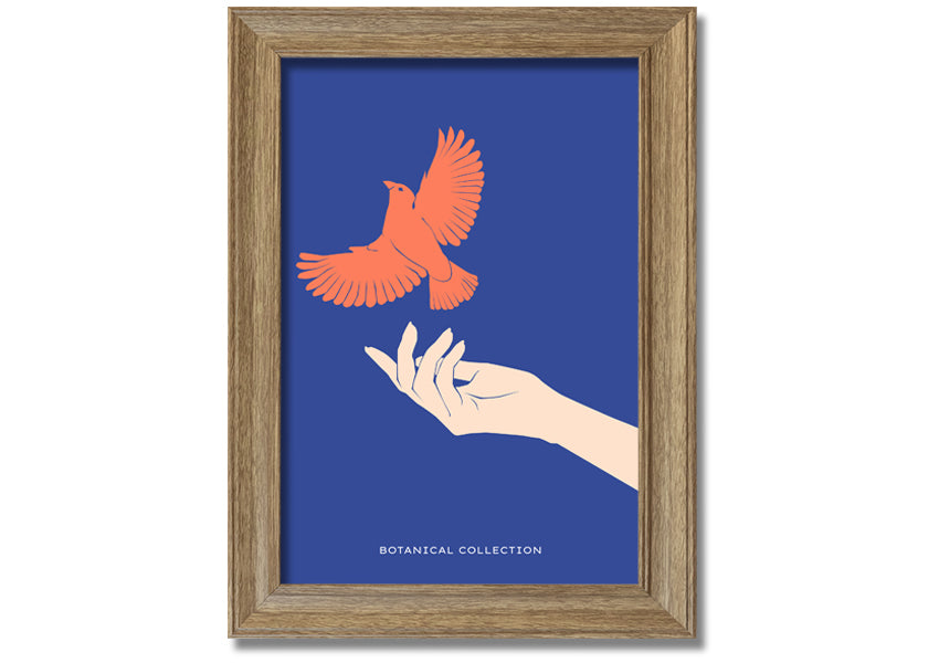 Framed print of doves in flight, showcasing elegant design and multiple frame color options.