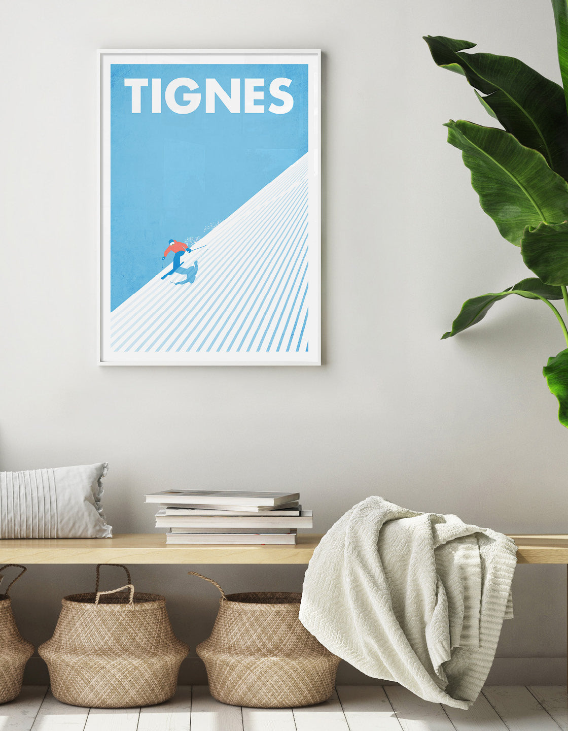 A modern minimalist ski print featuring a sleek design, customizable with personal details, perfect for winter sports decor.