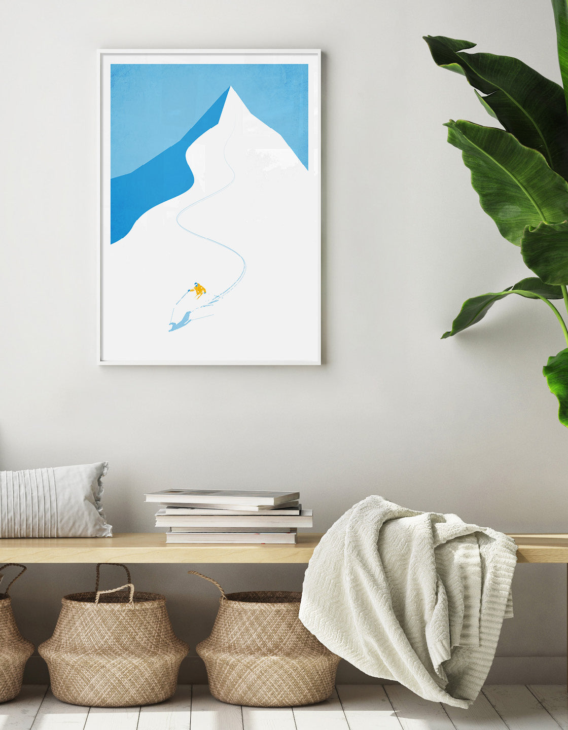 Vintage downhill ski poster featuring bold design, perfect for winter decor.