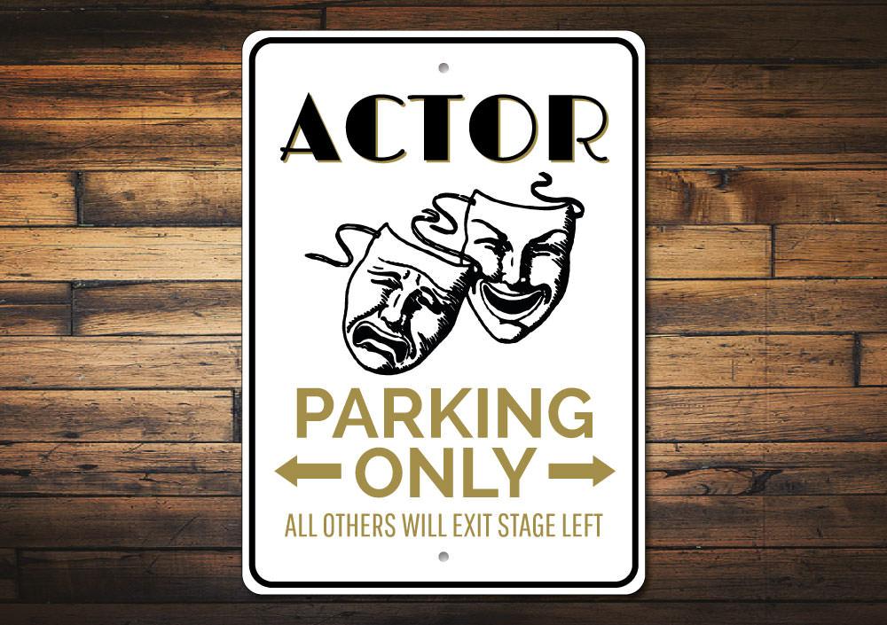 A vibrant Drama Mask Sign made of aluminum, featuring artistic drama masks, perfect for personalizing parking spaces or decor.