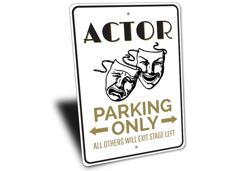 A vibrant Drama Mask Sign made of aluminum, featuring artistic drama masks, perfect for personalizing parking spaces or decor.