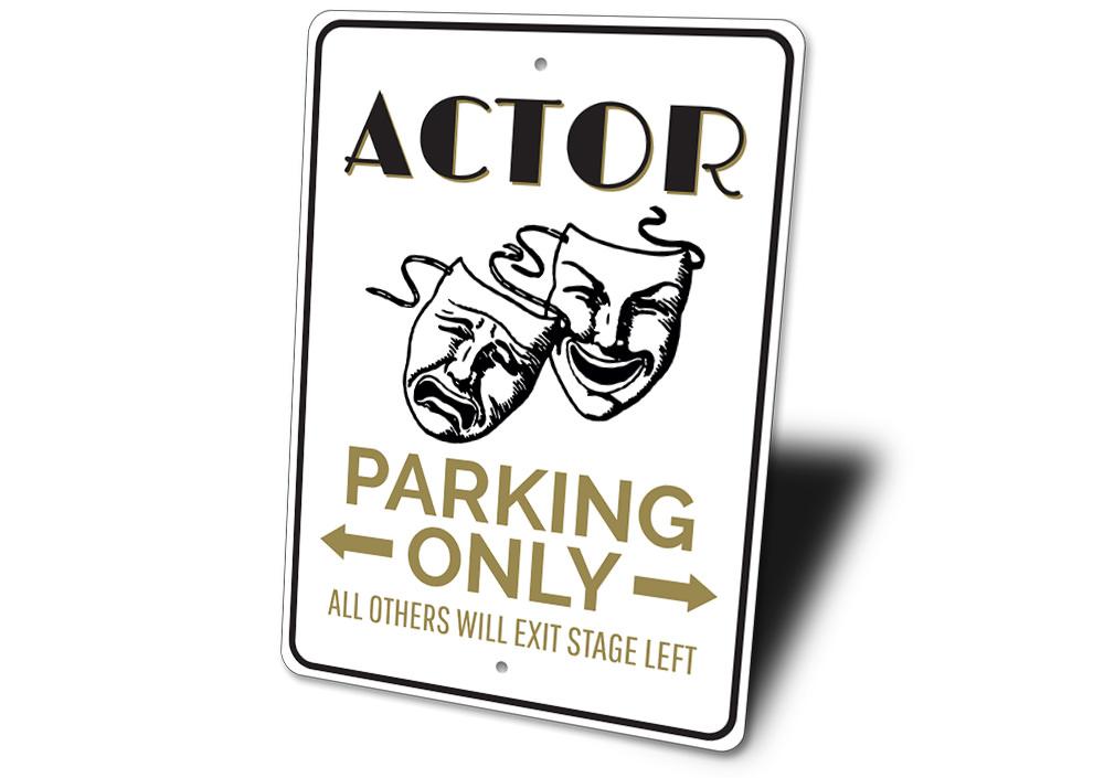 A vibrant Drama Mask Sign made of aluminum, featuring artistic drama masks, perfect for personalizing parking spaces or decor.