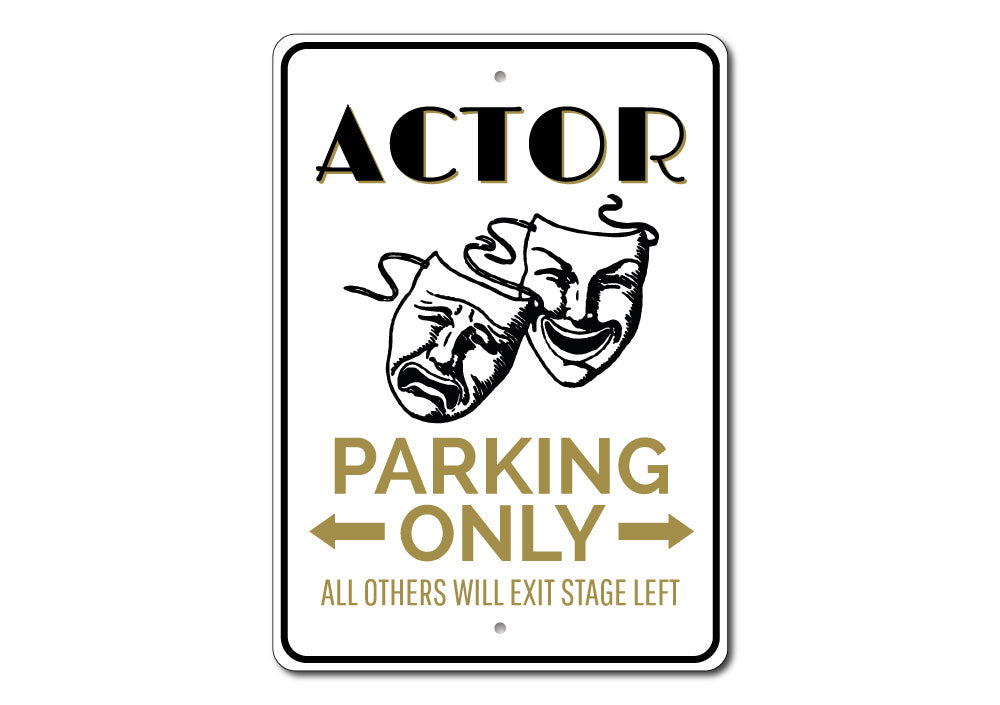 A vibrant Drama Mask Sign made of aluminum, featuring artistic drama masks, perfect for personalizing parking spaces or decor.