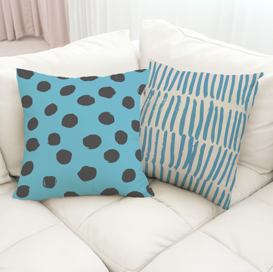 Drawing Pattern_Dots cushion showcasing double-sided design and high-quality microfiber material.