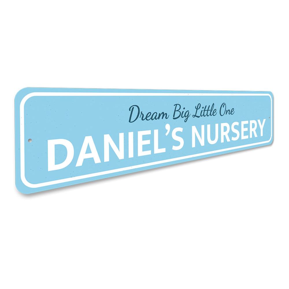 Dream Big Little One Sign featuring colorful design, made of high-quality aluminum, perfect for children's room decor.