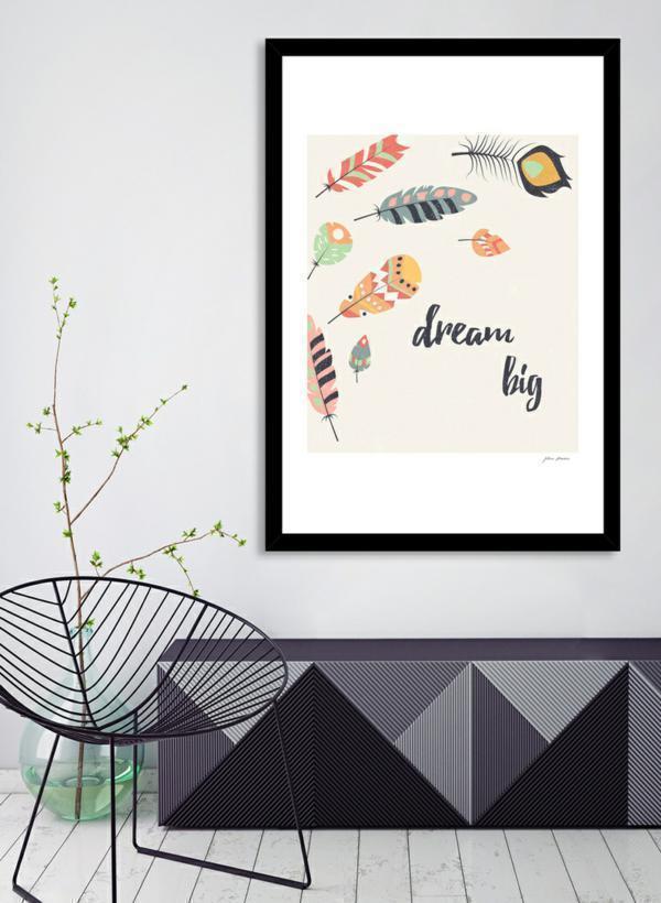 Dream Big Tribal Feathers Frame made of solid wood with a contemporary angular design, featuring shatterproof acrylic and a smooth gesso finish.