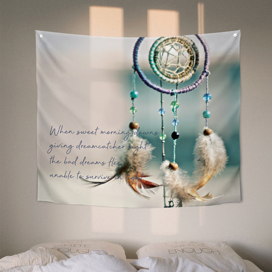 A beautifully designed Dream Catcher fabric poster measuring 150cm x 130cm, showcasing vibrant colors and intricate patterns.