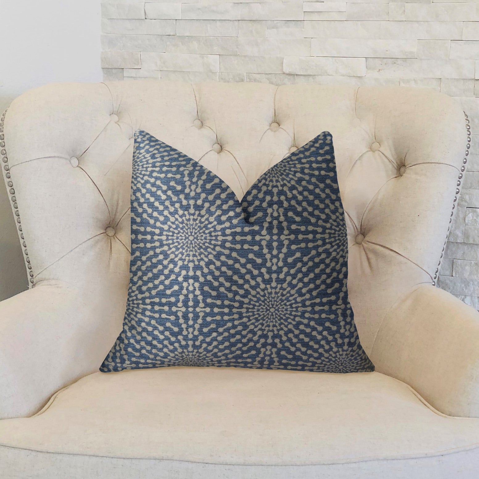 Dream Catcher Navy and Cream Handmade Luxury Pillow featuring geometric pattern and invisible zipper, perfect for stylish decor.