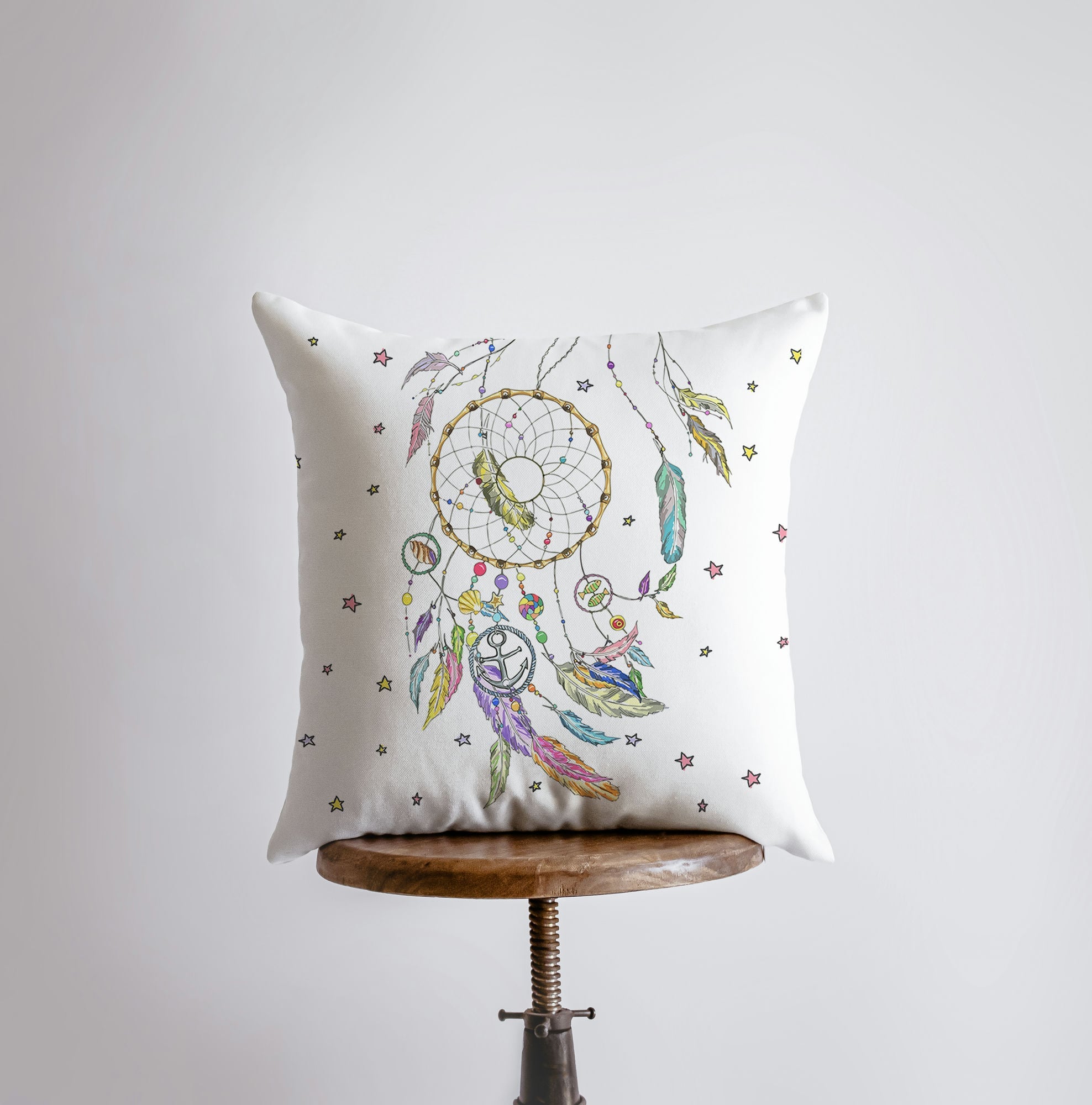 Handmade Dreamcatcher Pillow Cover featuring intricate design, available in multiple sizes, perfect for bohemian home decor.