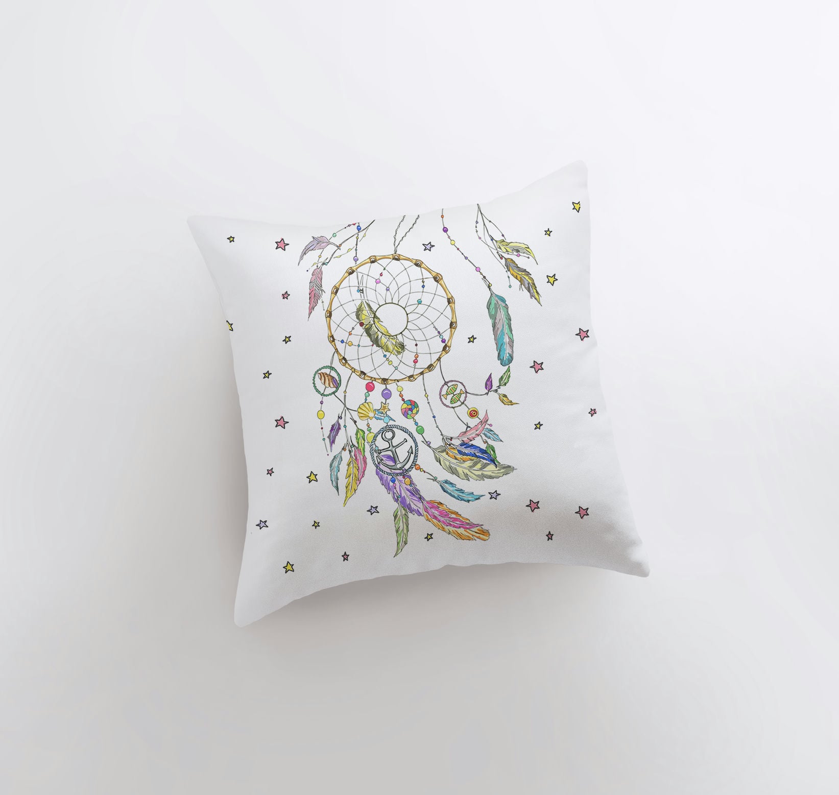 Handmade Dreamcatcher Pillow Cover featuring intricate design, available in multiple sizes, perfect for bohemian home decor.