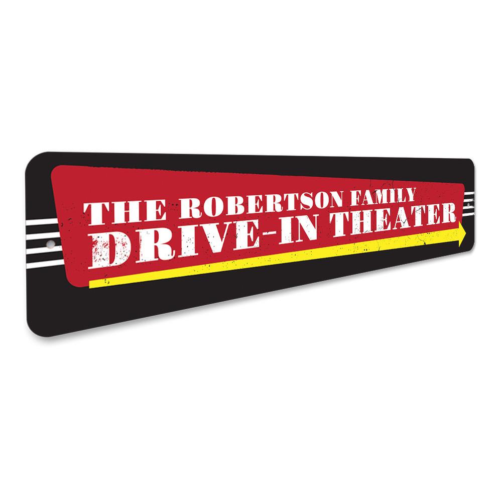 A vibrant Drive-In Theater Sign made of high-quality aluminum, featuring retro design elements perfect for home decor.