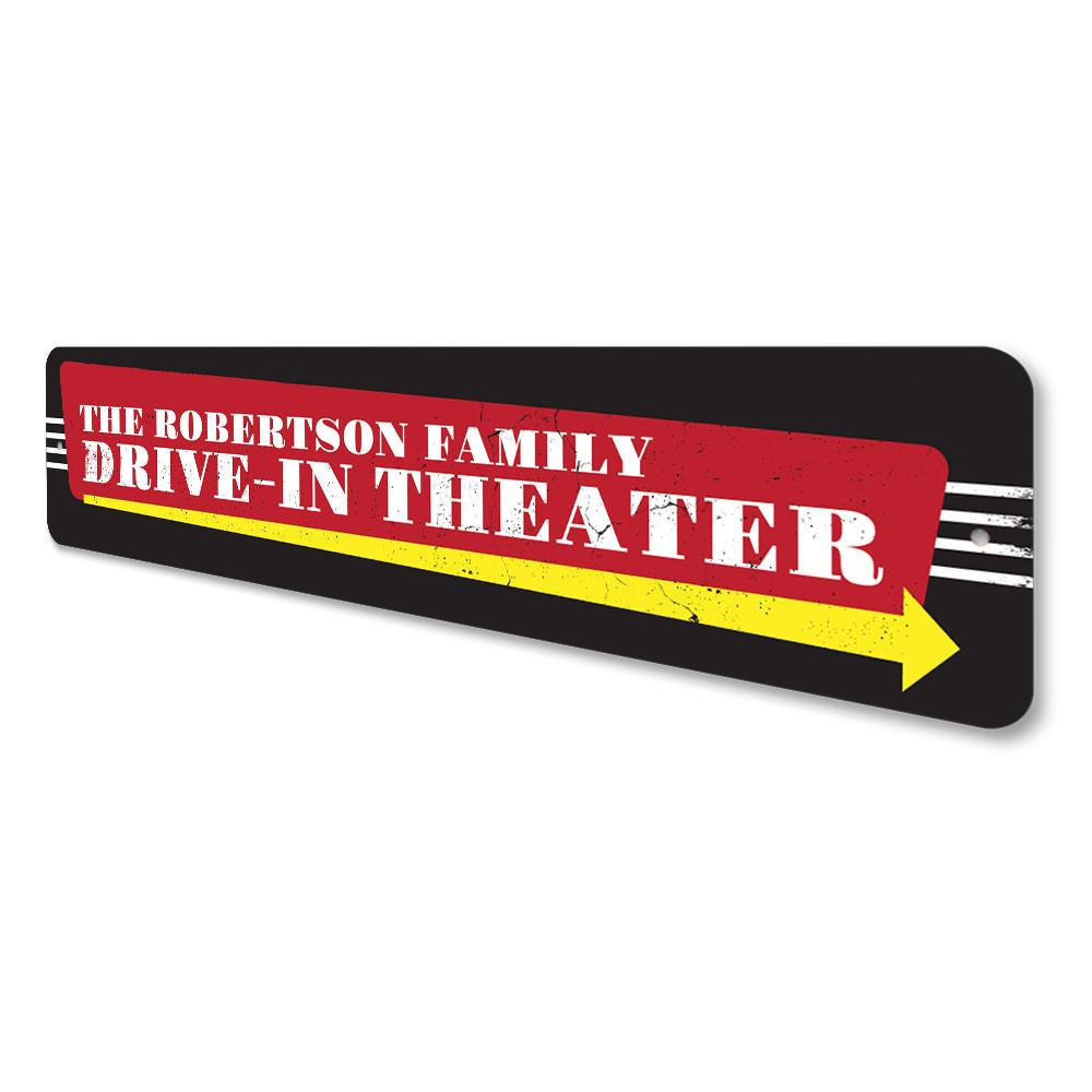 A vibrant Drive-In Theater Sign made of high-quality aluminum, featuring retro design elements perfect for home decor.