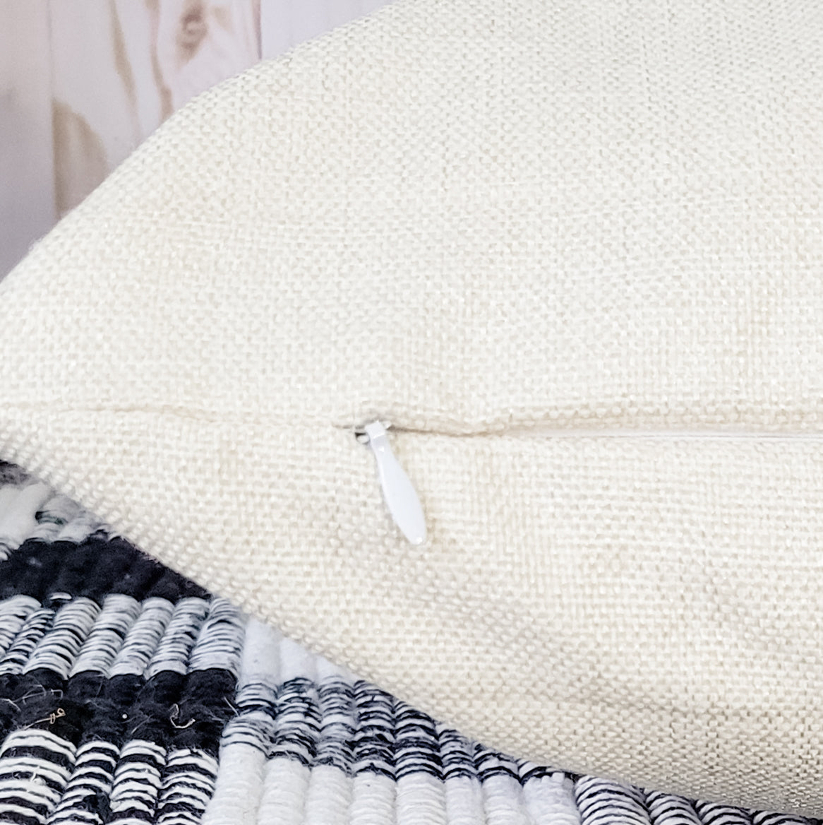 Drop Our Anchor Pillow Cover featuring ocean-inspired design on soft beige linen fabric with hidden zipper.