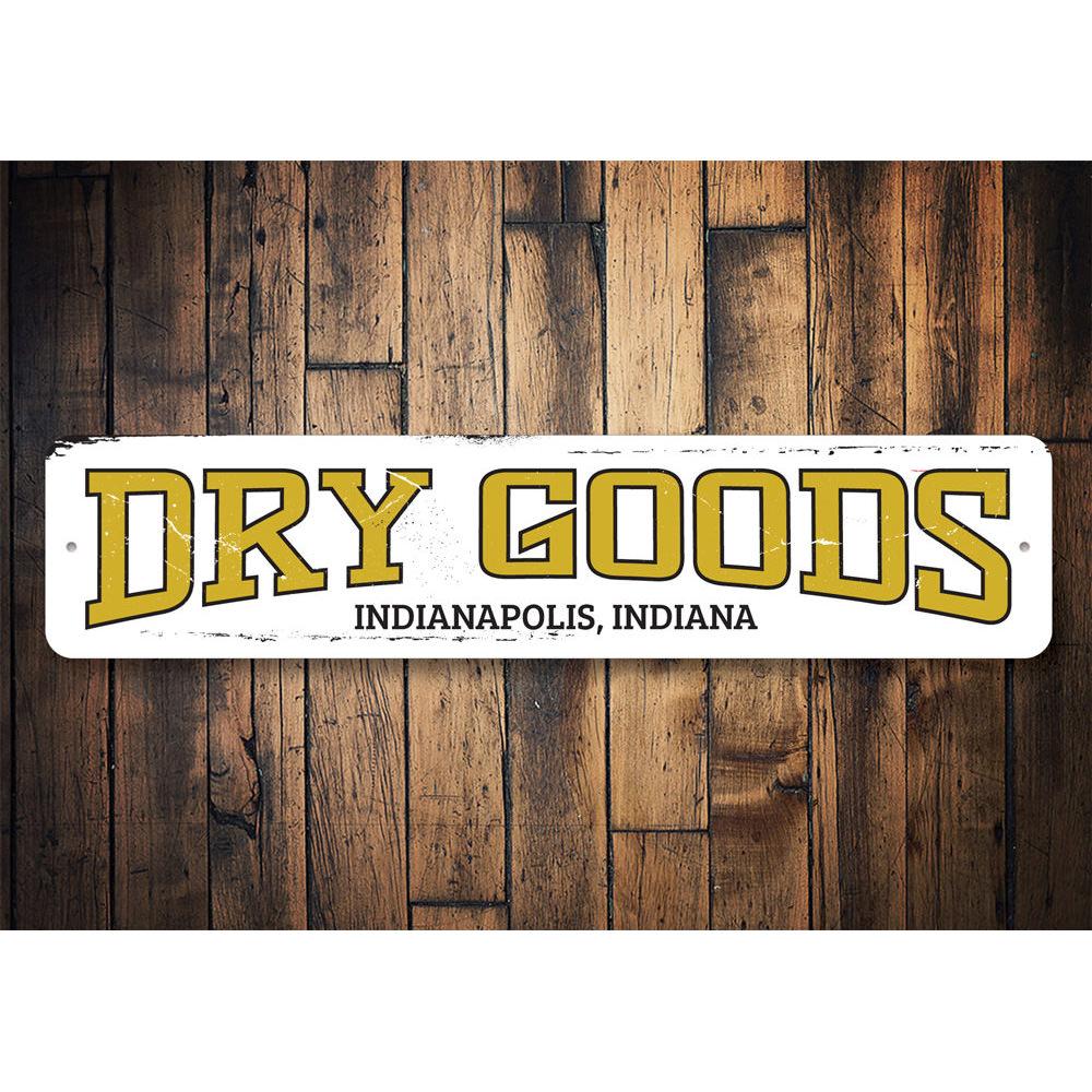 Customizable Dry Goods Sign made of high-quality aluminum, featuring pre-drilled holes for easy mounting, perfect for businesses and gifts.