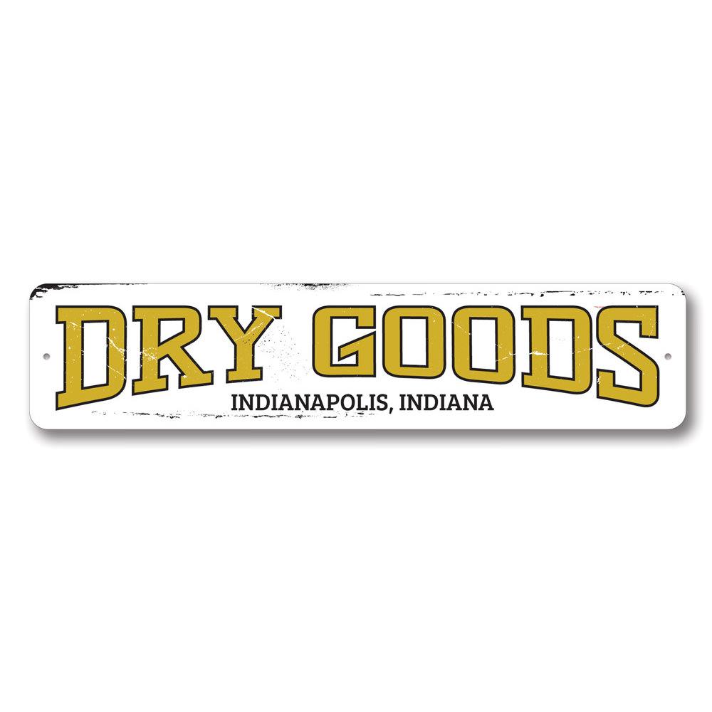 Customizable Dry Goods Sign made of high-quality aluminum, featuring pre-drilled holes for easy mounting, perfect for businesses and gifts.