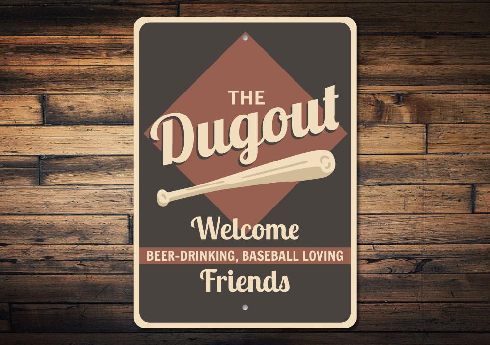 A custom Dugout Sign made of high-quality aluminum, featuring personalized text and a decorative design, suitable for indoor or outdoor use.