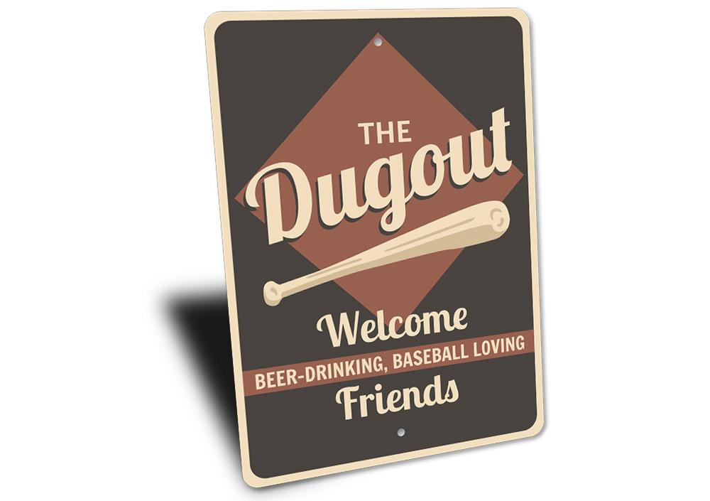 A custom Dugout Sign made of high-quality aluminum, featuring personalized text and a decorative design, suitable for indoor or outdoor use.