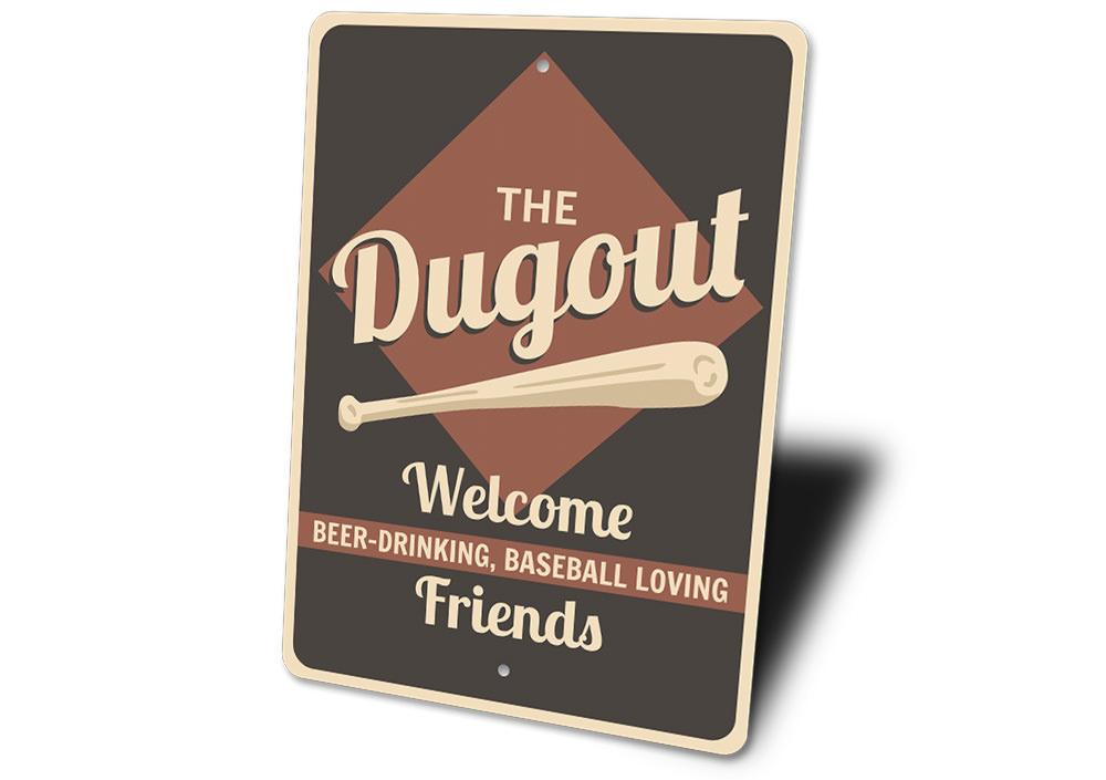 A custom Dugout Sign made of high-quality aluminum, featuring personalized text and a decorative design, suitable for indoor or outdoor use.