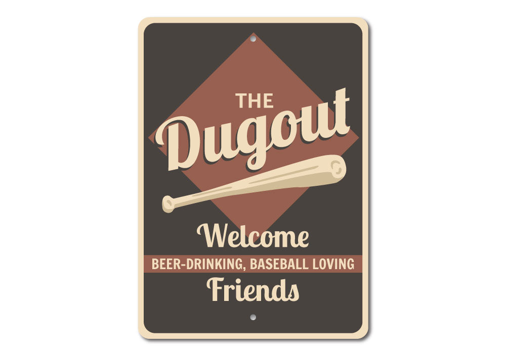 A custom Dugout Sign made of high-quality aluminum, featuring personalized text and a decorative design, suitable for indoor or outdoor use.