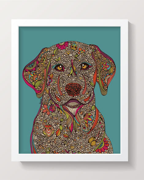 Art print of Duke the yellow lab, showcasing his playful expression and vibrant colors.