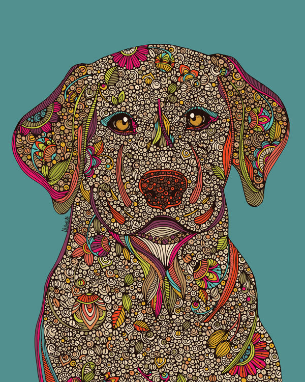 Art print of Duke the yellow lab, showcasing his playful expression and vibrant colors.