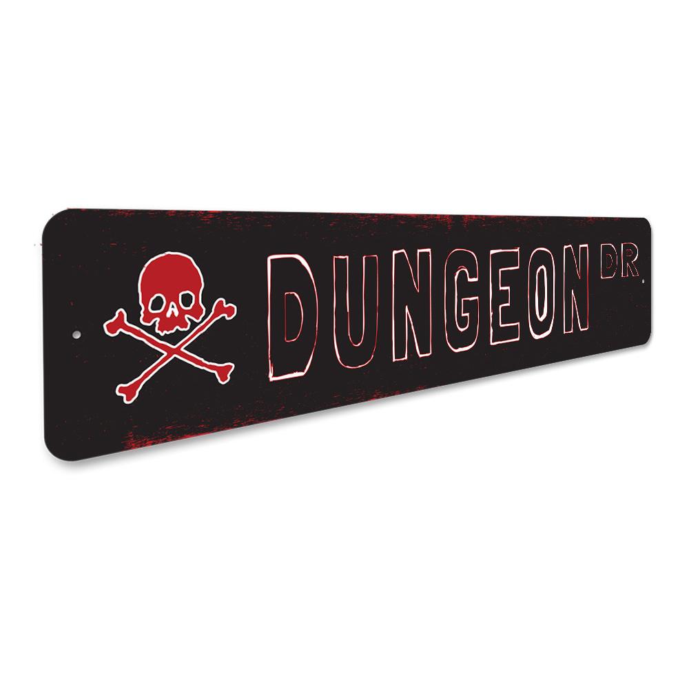 A custom Dungeon Street Sign made of high-quality aluminum, featuring a unique design suitable for home decor.