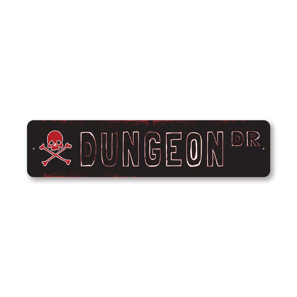 A custom Dungeon Street Sign made of high-quality aluminum, featuring a unique design suitable for home decor.