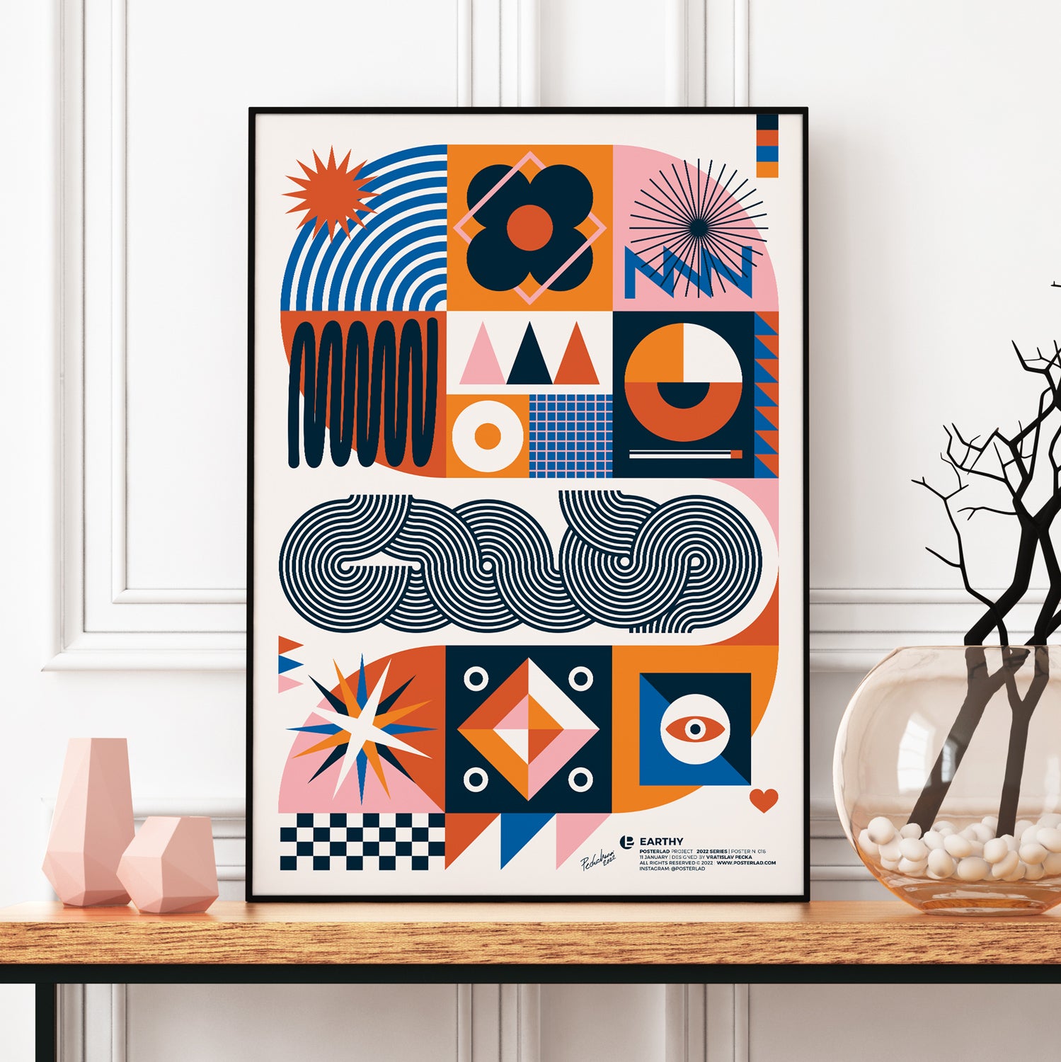 A vibrant Earthy colorful print poster on thick matte paper, showcasing a beautiful design that brightens any interior space.