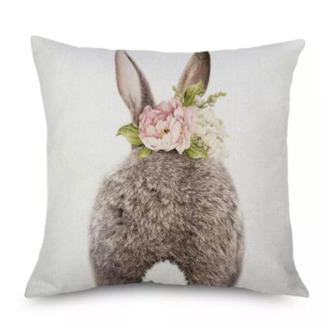 Easter Throw Pillow Cover featuring a cute bunny design, perfect for spring decor.