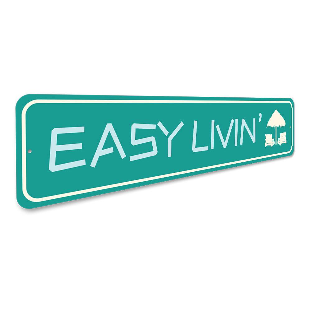 Easy Livin' Beach Sign made of quality aluminum, featuring a beach-themed design, perfect for home decor.