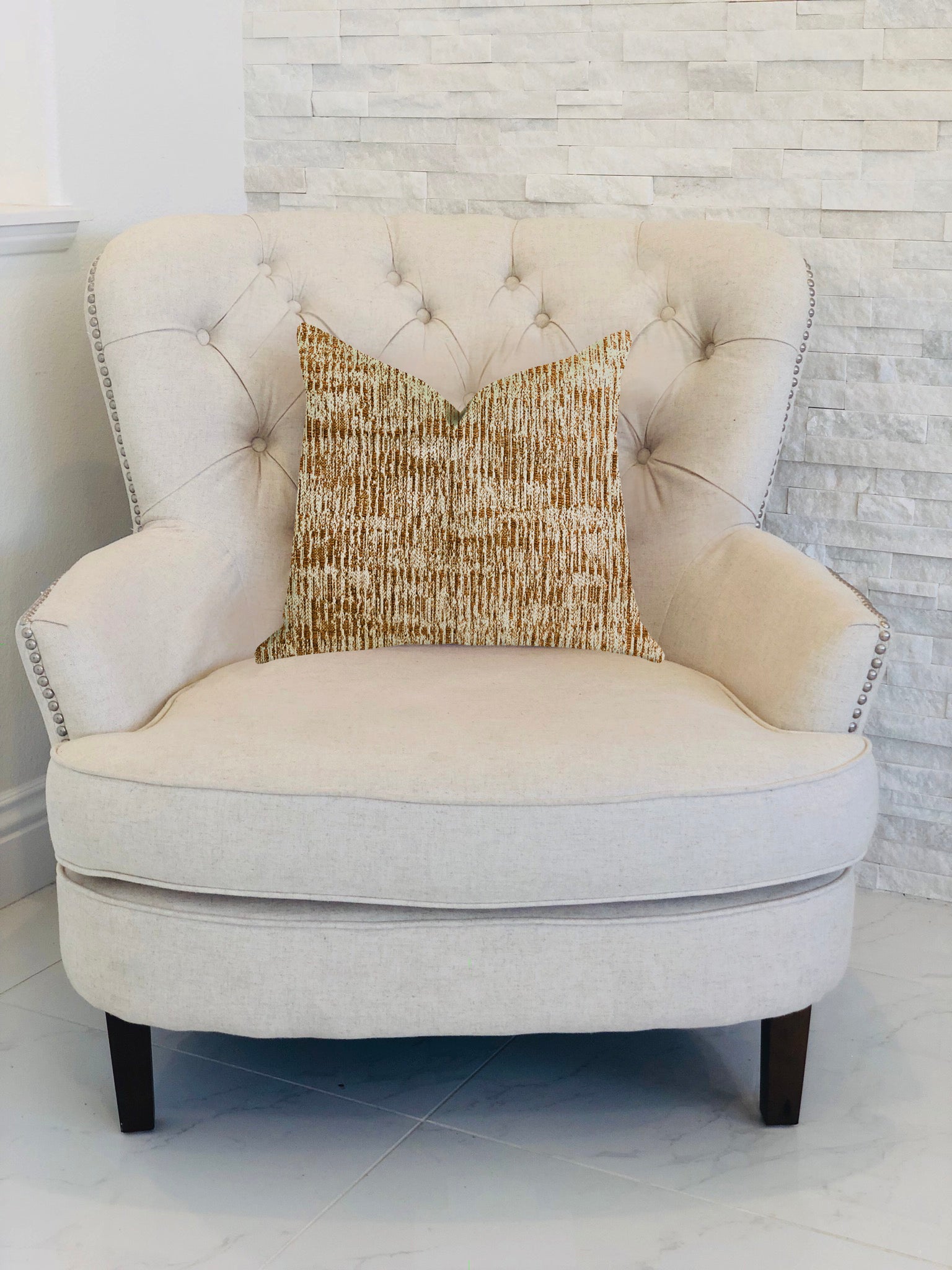 Ebony russet textured luxury throw pillow with a blend of Viscose, Cotton, Linen, and Polyester, featuring an invisible zipper and double-sided design.