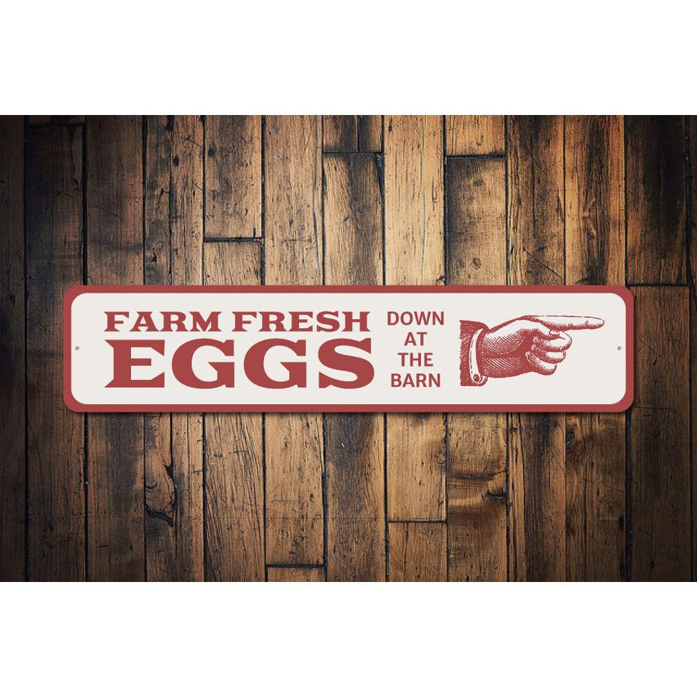 Decorative Eggs Arrow Sign made of high-quality aluminum, featuring customizable text and pre-drilled holes for easy mounting.