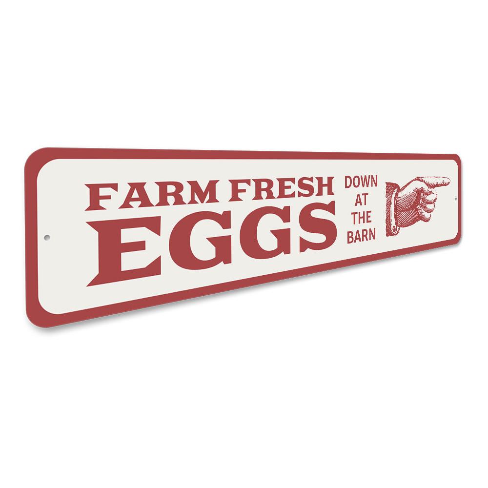 Decorative Eggs Arrow Sign made of high-quality aluminum, featuring customizable text and pre-drilled holes for easy mounting.