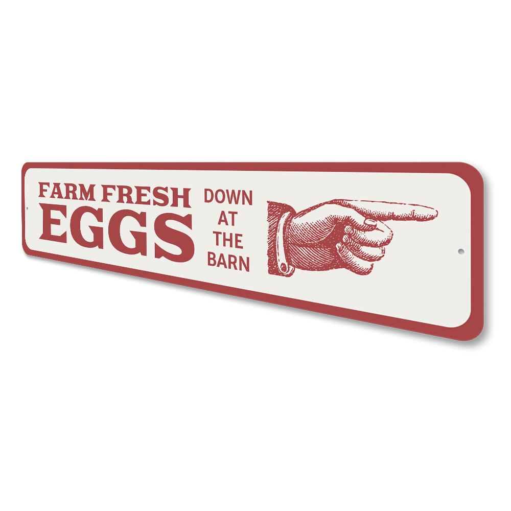 Decorative Eggs Arrow Sign made of high-quality aluminum, featuring customizable text and pre-drilled holes for easy mounting.