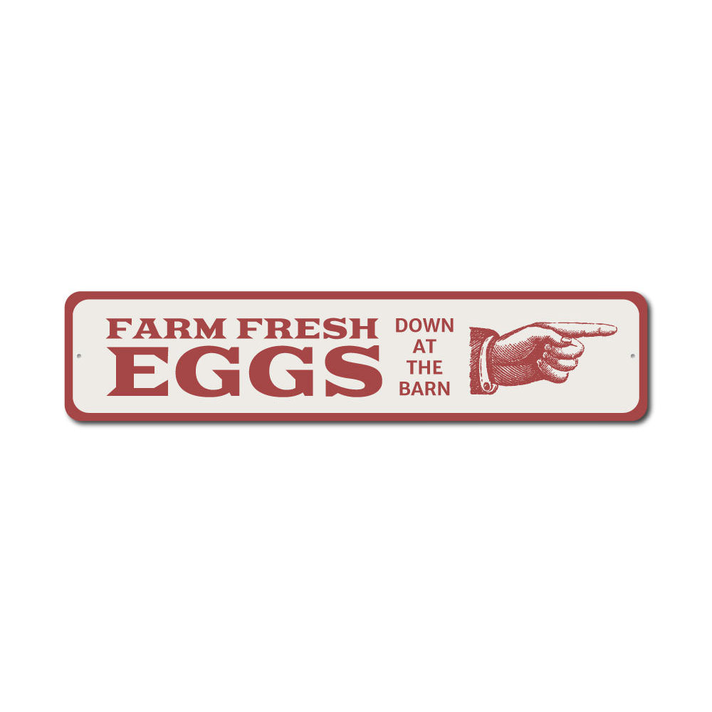 Decorative Eggs Arrow Sign made of high-quality aluminum, featuring customizable text and pre-drilled holes for easy mounting.