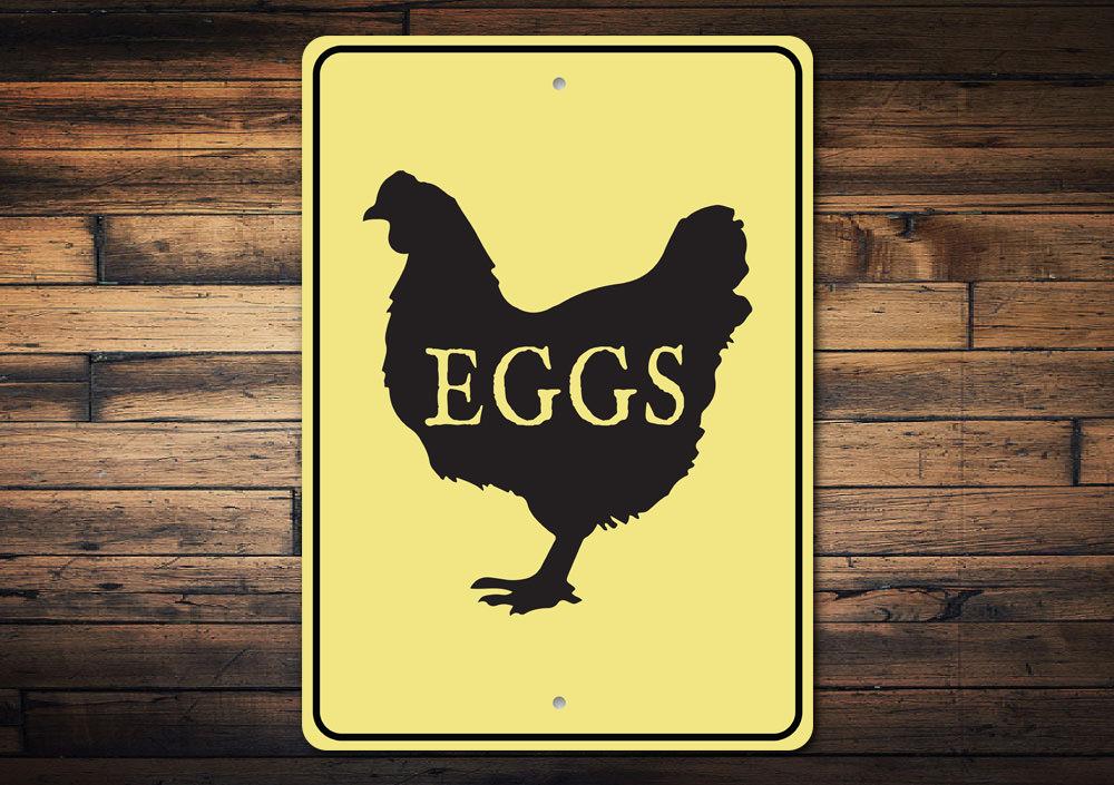 Customizable Eggs Sign made from high-quality aluminum, featuring pre-drilled holes for easy mounting.