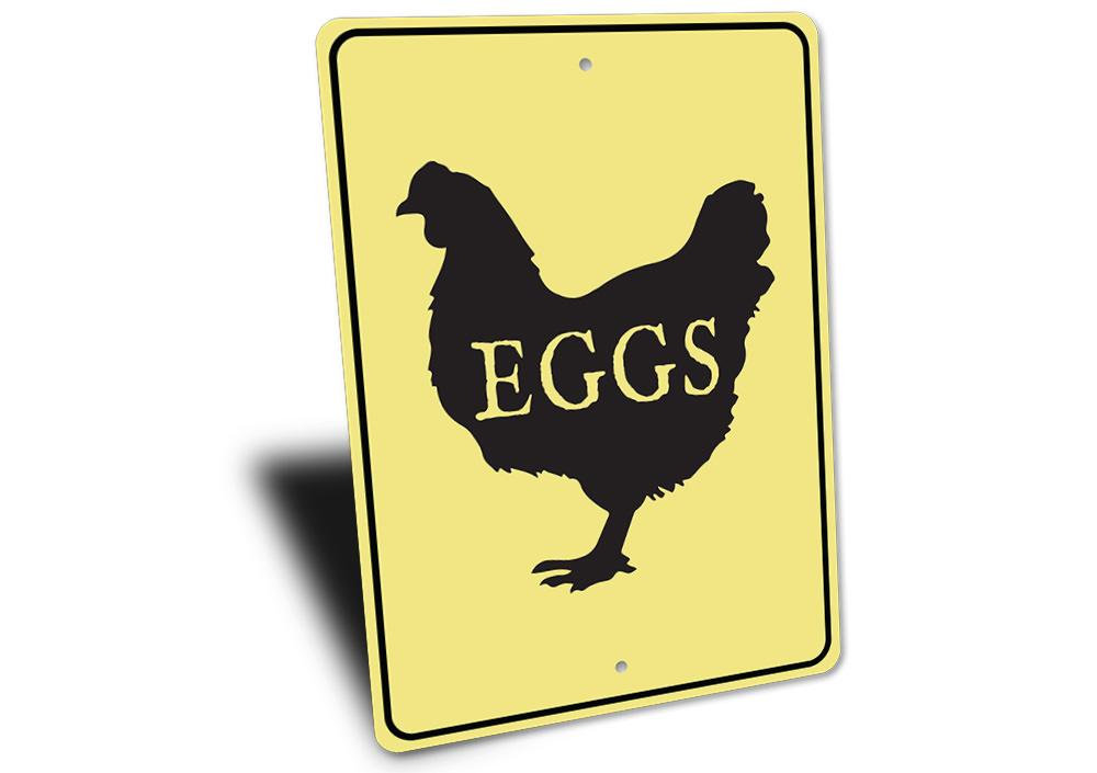 Customizable Eggs Sign made from high-quality aluminum, featuring pre-drilled holes for easy mounting.