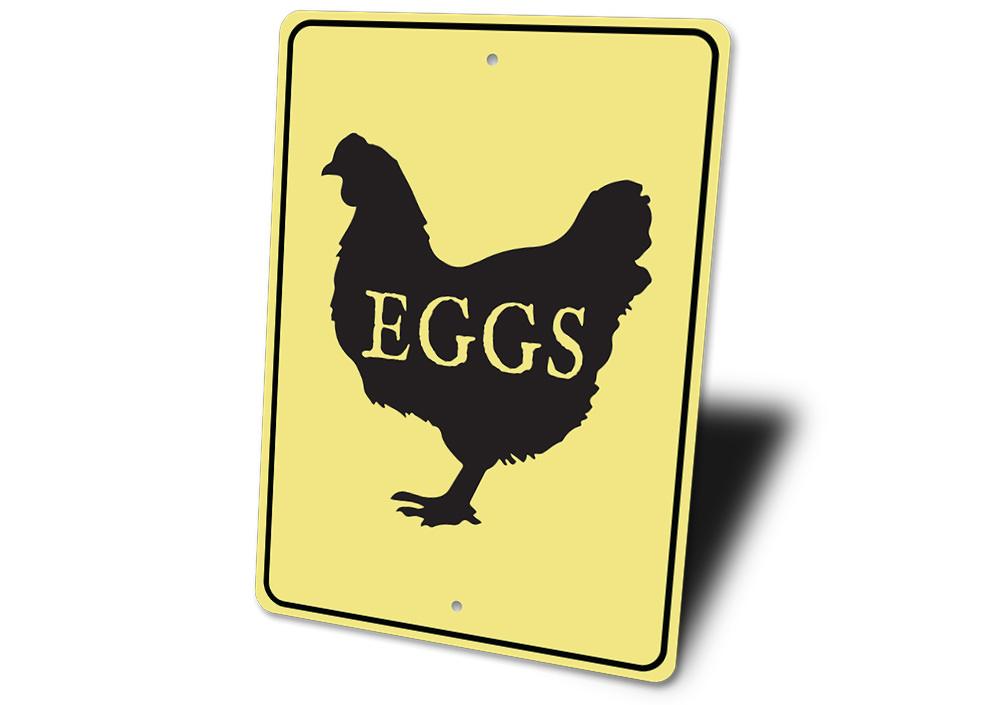 Customizable Eggs Sign made from high-quality aluminum, featuring pre-drilled holes for easy mounting.