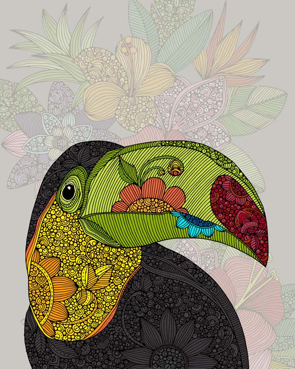 A vibrant toucan artwork titled 'El tucán' printed on 8x10 photographic paper, showcasing bright colors and intricate details.