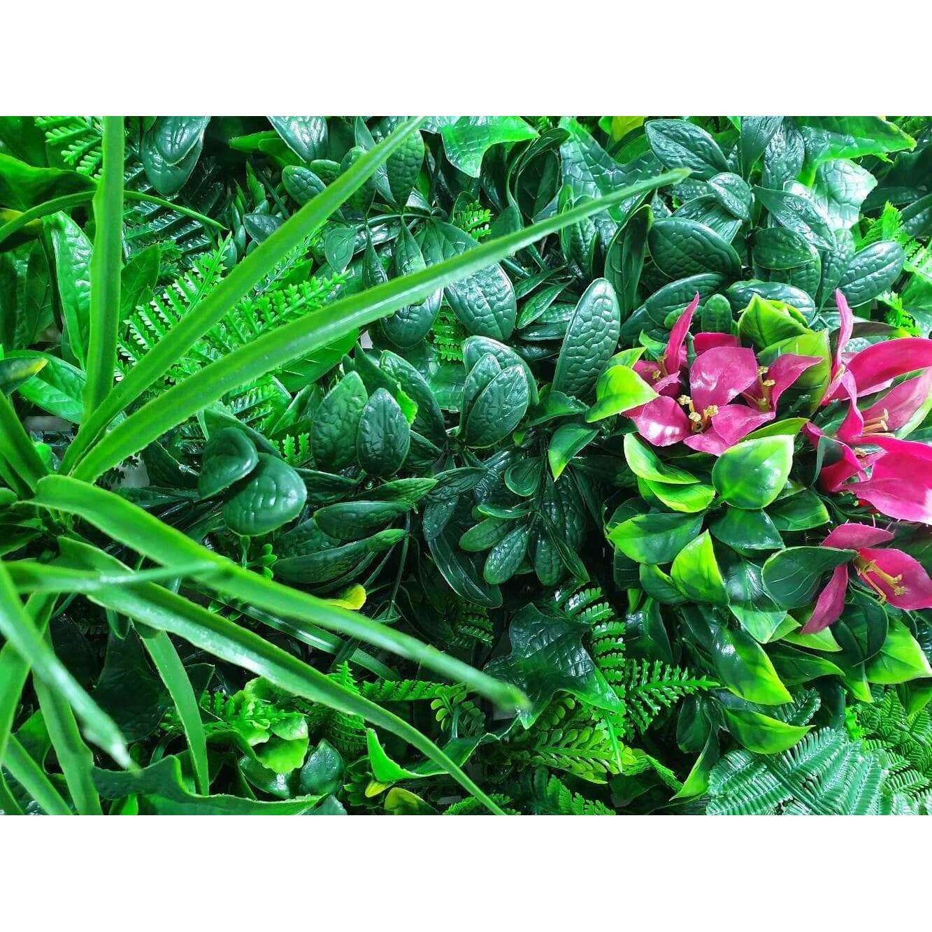 Elegant Red Rose Artificial Vertical Garden panel with lush tropical foliage and vibrant red roses, perfect for enhancing walls and privacy.