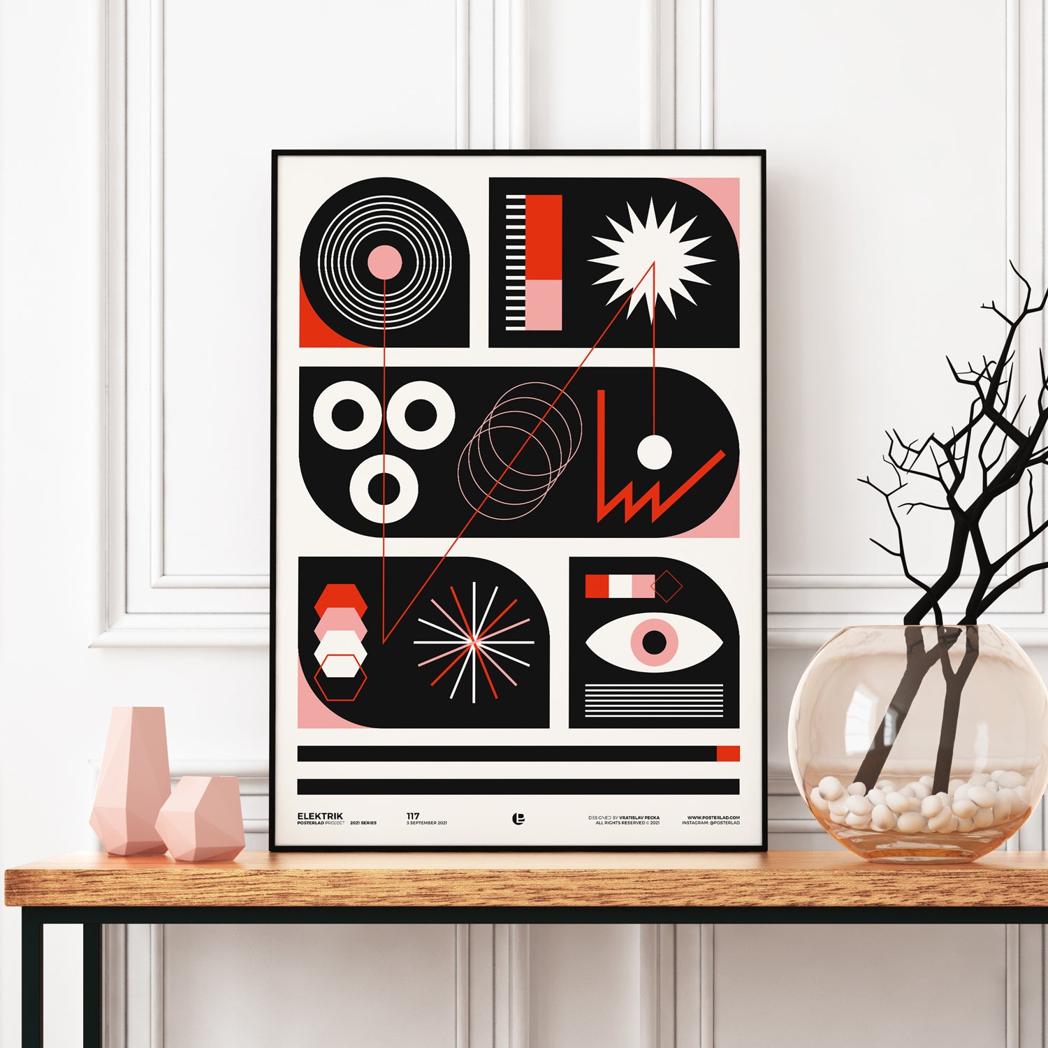 A vibrant Elektrik poster featuring organized lightning design, printed on thick matte paper, perfect for home or office decor.