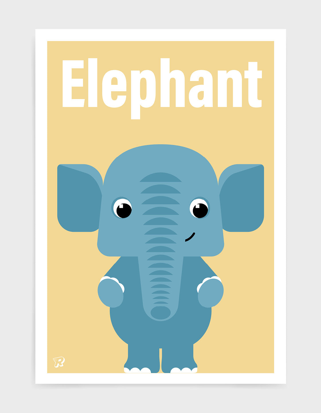 Personalized elephant poster for kids' nursery decor, featuring a cute elephant illustration and customizable name.