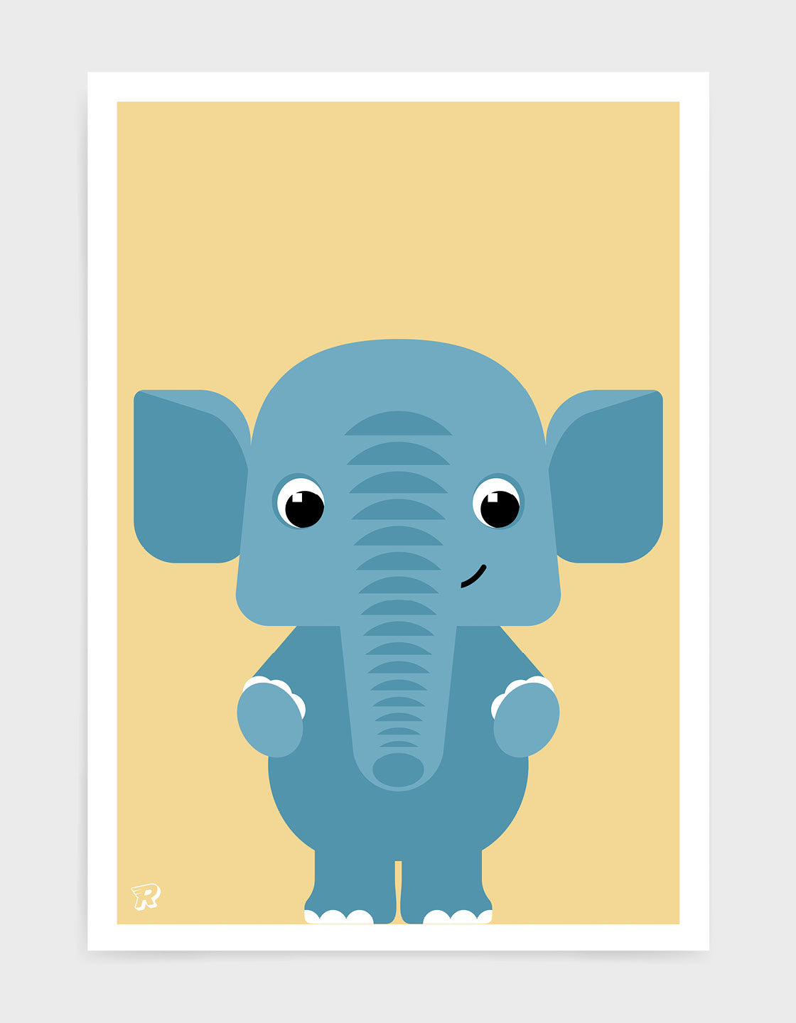 Personalized elephant poster for kids' nursery decor, featuring a cute elephant illustration and customizable name.