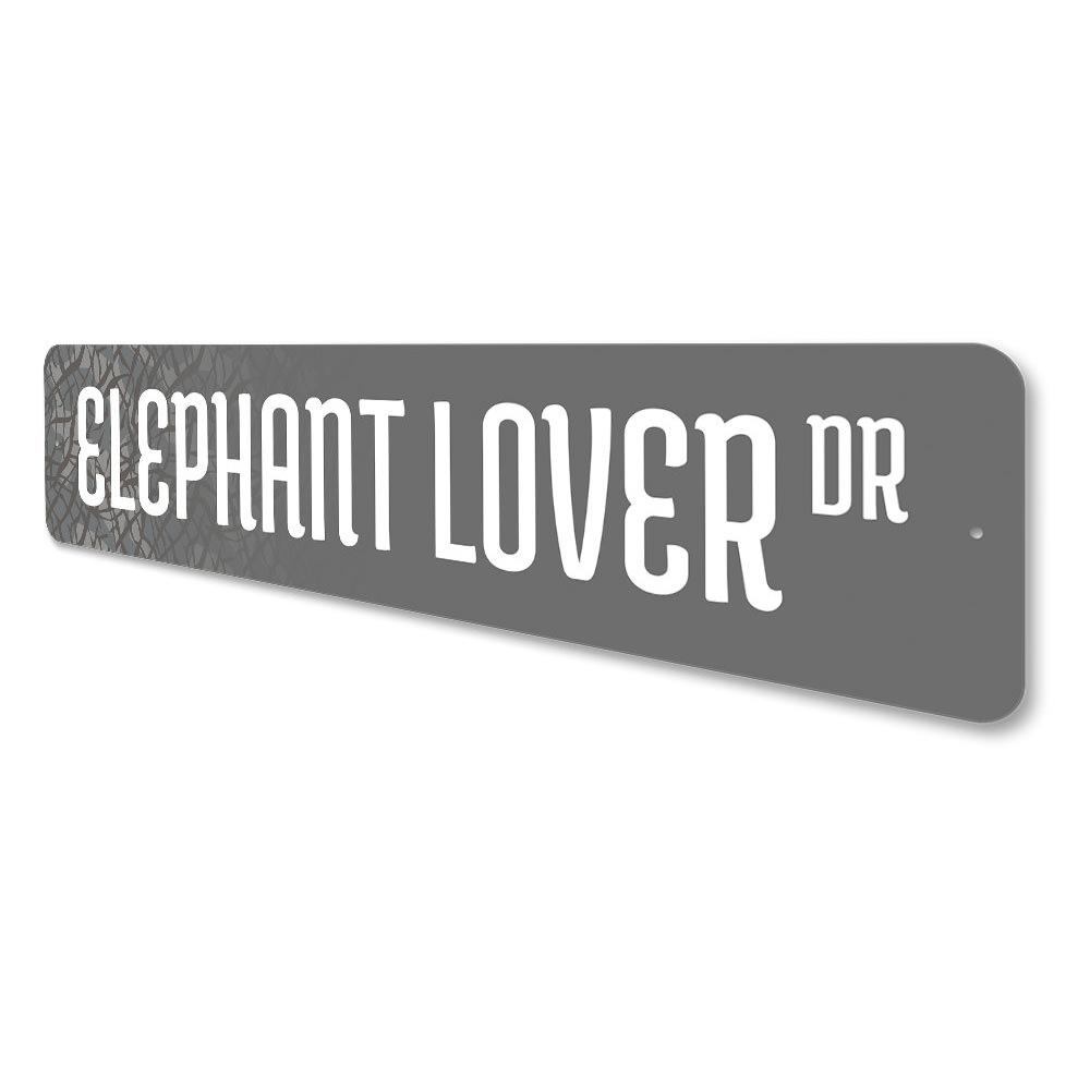 Elephant Lover Street Sign made of durable aluminum, featuring a whimsical elephant design, perfect for home decor.