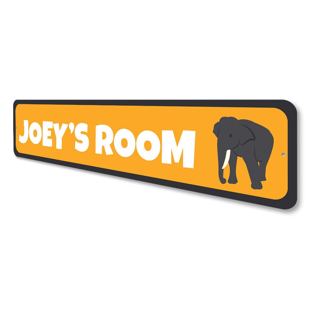 A colorful Elephant Sign made of high-quality aluminum, featuring customizable text, perfect for children's rooms and home decor.