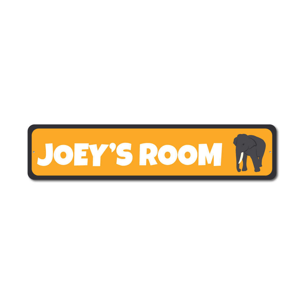 A colorful Elephant Sign made of high-quality aluminum, featuring customizable text, perfect for children's rooms and home decor.