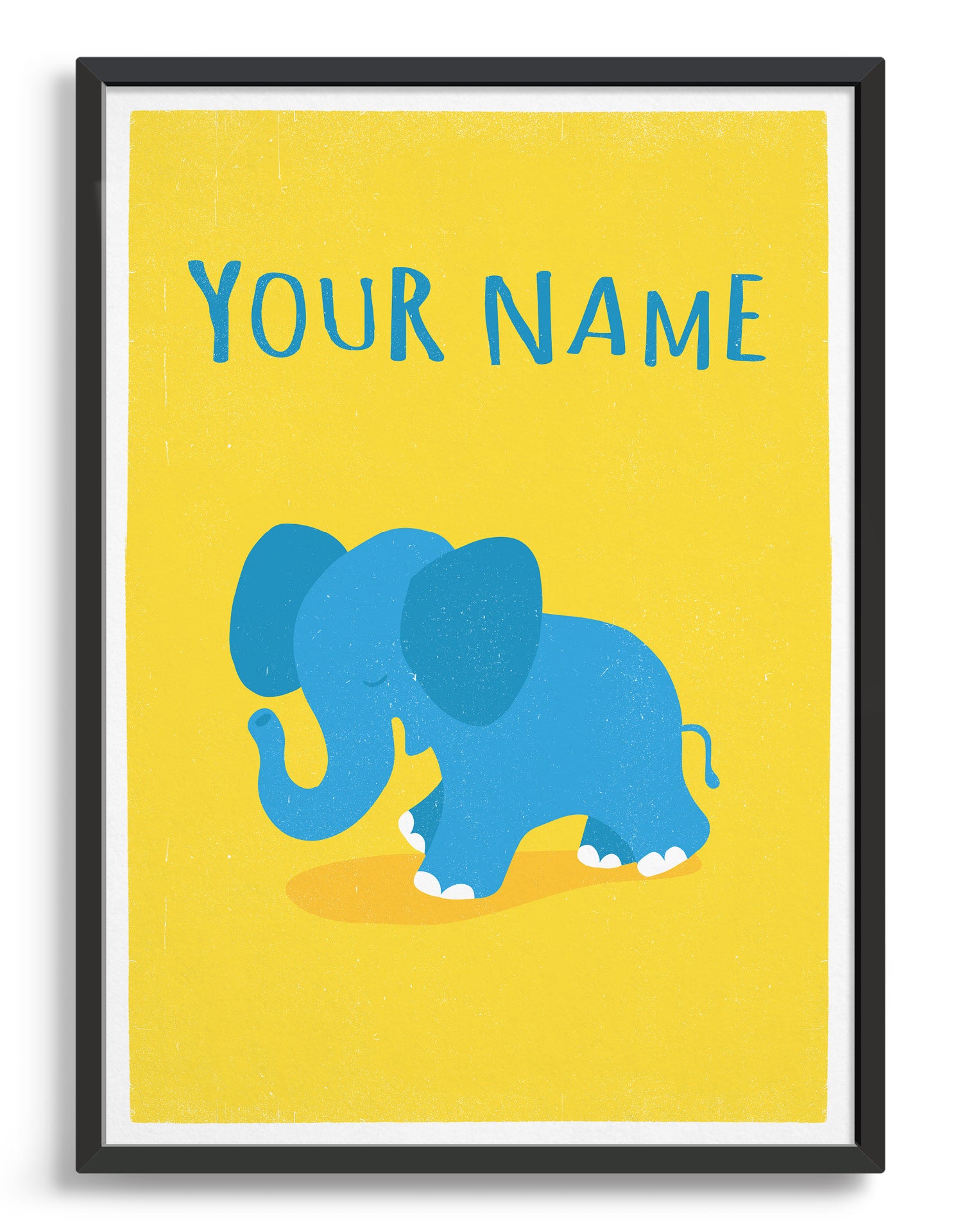 A charming personalised elephant print for nursery decor, featuring soft colors and customizable text options.