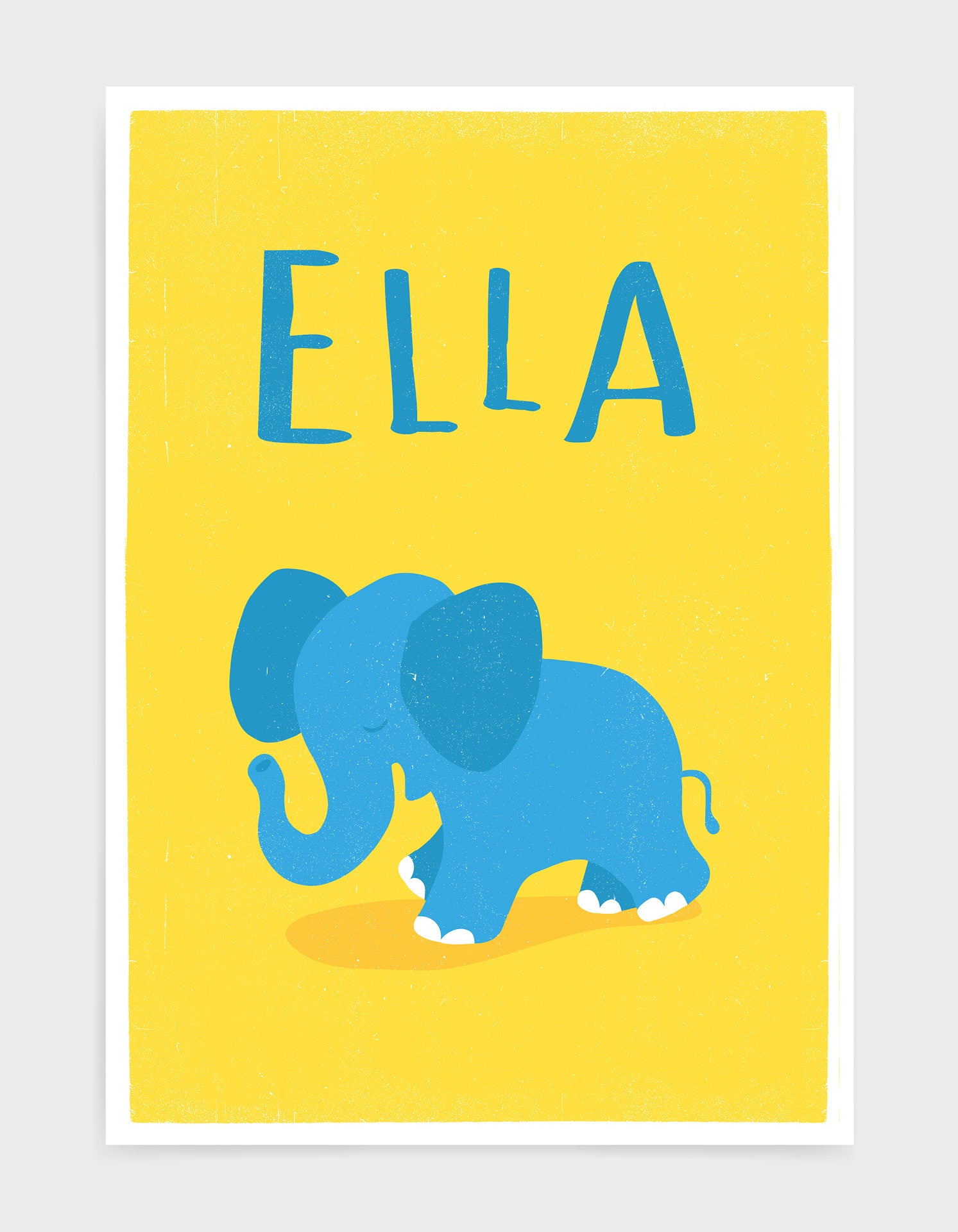 A charming personalised elephant print for nursery decor, featuring soft colors and customizable text options.